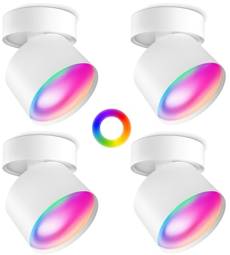 SSC-LUXon SAMU Aufbauspot 4er Set weiß Smart GX53 LED WLAN RGBW App dimmbar | Vier schwenkbare Deckenspots weiß - per App & Sprache steuerbar, RGB-Farblicht, Innenlicht fürs Wohnzimmer, ohne Hub