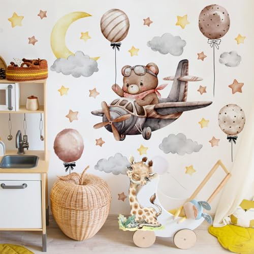 Pegatina de pared Animales Oso de Dibujos Adhesivos Pared Animales Papel Pintado Pared Infantil Habitación Infantiles Vinilos Pared Decorativos Para Niños Guardería Dormitorio Sala Estar