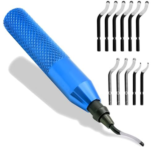 Amexo Sbavatura Strumento Universale, Sbavatore di Attrezzi Set Sbavatore Manuale Manico in Metallo con 11 Pezzi Sbavare Lame di Ricambio a 360° Rotanti per Stampe 3D Tubi Plastica Alluminio Rame