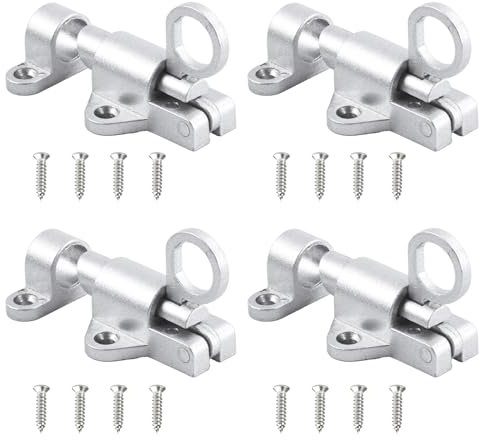 Sxutop Pestillo de Resorte Automático 4 Piezas Cerrojo Puerta Aluminio Pequeño Perno Puerta de Resorte Plateado con Tornillos para Ventanas,Puertas de Armarios
