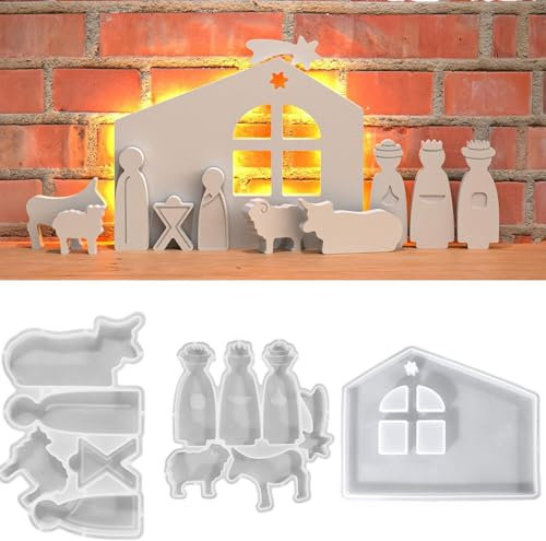 Krippenform,Weihnachtskrippen-Silikonformen, Krippen-Weihnachts-Fondant-Formen, Fondant-Formen, Weihnachtskrippe, Kuchendekorationsformen zur Geburt Jesu zum Basteln von Tischdekorationen