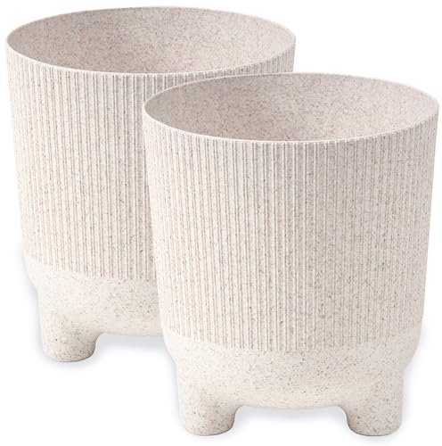 PECZEKO Lot de 2 pots de fleurs mats avec pieds - Pot décoratif pour grandes et petites plantes - Diamètre : 14 cm - Blanc