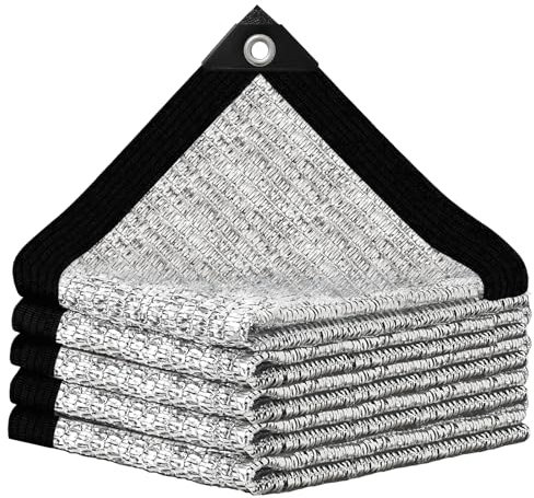 BXAEYIPOR Red de sombra plateada, red de sombreado de jardín, refrigeración transpirable 80% con ojales, fácil de colgar, paño de sombra de aluminio para invernaderos, céspedes, gallineros y perreras