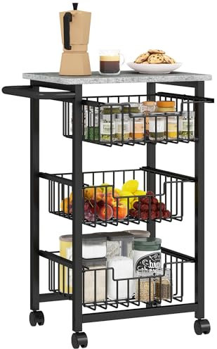 HOMCOM Carrito de Cocina Carrito Verdulero para Cocina con 3 Cestas Deslizables y Marco de Acero Carrito Auxiliar con Ruedas para Comedor 49,5x31x69 cm Gris Claro