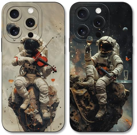 Yimctoie 2 Pièces Noir Silicone Coque pour Apple iPhone 7 Plus/8 Plus 5.5, Etui avec Aesthetic Motif Design Souple TPU Housse Antichoc Garçons Filles Cover pour iPhone 7 Plus/8 Plus, Astronauts