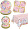 61 Pieces Butterfly Birthday Decorations - Pink Butterfly Party Decorations Plates, Napkins and Flower Tablecloth for Fairy Butterfly Birthday Party Supplies, Serve 20