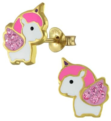 Monkimau Mädchen Ohrringe Einhorn | Ohrstecker aus 925 Sterling Silber | Kinderohrringe hypoallergen