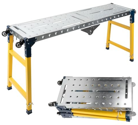 CStern Table d'atelier et de soudage multifonction 2 en 1, plateforme de travail réglable en hauteur 70 à 110 cm, capacité de charge 498 kg, plate-forme de travail pliable avec roulettes