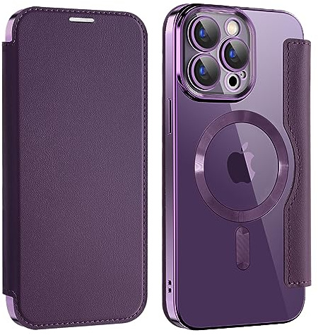 IMIRST Case for iPhone 15 Pro Max Compatible with MagSafe, WD Purple | 3 Card Holder,RFID Blocking,Premium Leather Folio Flip Wallet Cover,Magnetic Clear Shockproof TPU,for Women Men