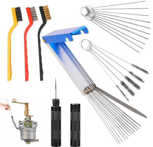 32Pcs Carburetor Cleaning Kit | 10 Stainless Steel Clean Needles, 5 Nylon Brushes, 13 Cleaning Wires Set, 1 Sharp Pick Carburettor Jet Cleaning Tool
