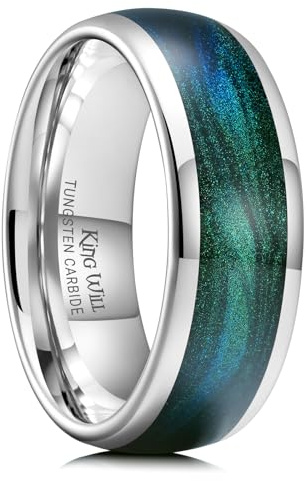 King Will METEOR 6mm/8mm Silberner Meteorit Wolframkarbid Ehering für Männer - Gewölbter Ehering mit Kohlefaser-Einlage, bequeme Passform
