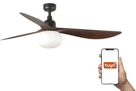 FARO Outwood Large 3 Blade Ceiling Fan Dark Brown with Light 1x E27 Tuya Smart System
