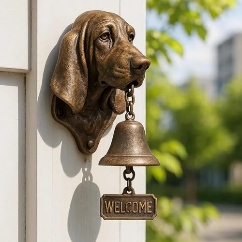 Dog Head Shape Welcome Doorbell, Vintage Wall-Mounted Welcome Bell, Retro Metal Farmhouse Decorative Hanging Bells For Porch, Front Door, Yard And Garden, Dog Lover Gifts (Basset Hound)