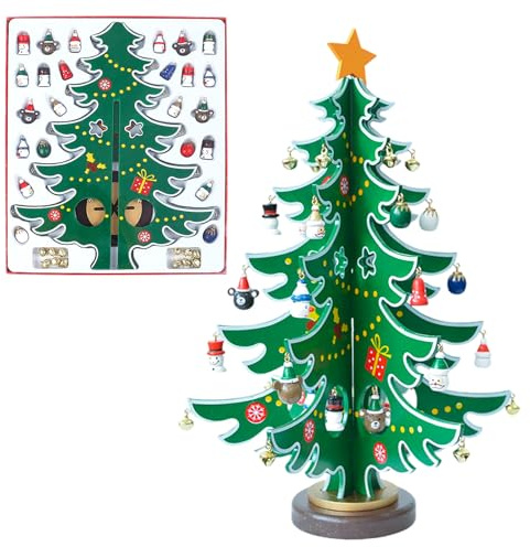 BEELUKY Hölzerner Adventskalender Weihnachtsbaum für Weihnachtsdeko | 24 Tage Weihnachten Countdown 2026, für Kinder Jungen Mädchen, Weihnachten Tischdekoration