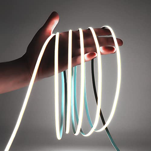5m 12V COB LED Lichtband Kaltweiß 6000K 5mm ultradünn hohe Helligkeit | 400LED/m flexible Lichtlösung für Innenbeleuchtung Schrank Deko Wandbeleuchtung DIY CRI>90 (ohne Netzteil und Controller)