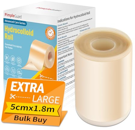 Hydrokolloid Pflaster Rolle 5cm*1.8m Blasenpflaster Pickel Patch Rolle | Selbstklebend & Wasserdicht Hochabsorbierend Unsichtbar Individuell Zuschneidbar für den Hausgebrauch
