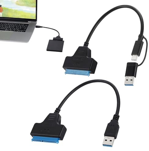 2Pcs USB 3.0 to SATA Cable Adapter,SATA to USB Adapter,Connector Lead Sata III,Recovery High-speed Data Transfer for 2.5 inch,3.5 inch SSD/HDD,Portable Double Head Type-C/USB 3.0 External Solid Drives