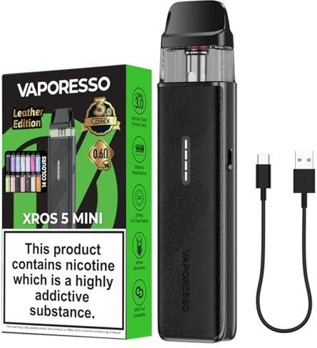 Vaporesso Xros 5 mini Vape Kit - (Mist Black) 1500mAh Rechargeable Battery, 2A Fast Charging [14 Colours] LED Lights, Refillable vape Kit Compatible With Xros Pods, No Nicotine
