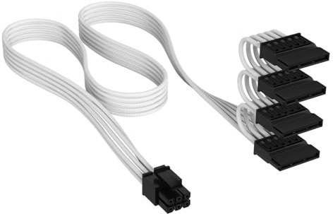 Corsair Elite Premium Type 4 Individually Sleeved SATA (4 Connectors) PSU Power Cable – Triple-Mesh Paracord Sleeve, Compatible Type 4 PSUs – White