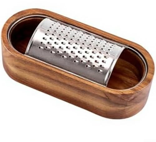 Wooden Cheese Grater with Stainless Steel Acacia Wood Storage Box Cheese Slicer Kitchen Grater(Standard)