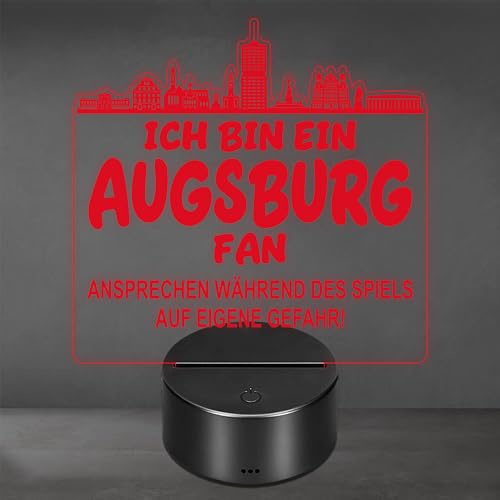 Lieblingsmensch Augsburg Fan Fußball LED Nachtlicht – 3D Skyline Design „Ansprechen auf eigene Gefahr“ – RGB Farbwechsel mit Fernbedienung & Touch – Stimmungslicht für die Man Cave – 19x23cm