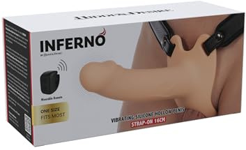 Hidden Desire Inferno Hollow Vibrating Penis Strapon 16 cm – Realistische Penisverlängerung mit 10 Vibrationsmodi, verstellbares Harness, Silikon Strap-On für Paare & intensive Stimulation