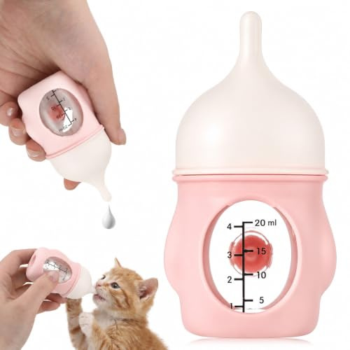 Aphumedc 20ml Aufzuchtflasche Katze Welpenmilch für Hundewelpen Kitten | Aufzuchtflasche Rosa Wiederverwendbares Weiche Spitze Flasche für Kleine Katzen Und Hunde
