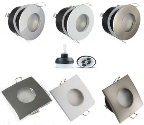 UKEW LED Downlights Ceiling - Pack of 4 GU10 Ceiling Spot Light Lampholder Fitting Frosted Cover with IP44 Waterproof Shower Bathroom Bedroom Spotlight (Polished Chrome (Square))