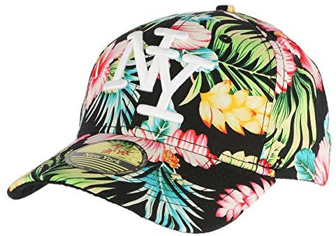Hip Hop Honour Baseballkappe NY schwarz und rot mit Blumenmuster – Unisex, rot, Einheitsgröße