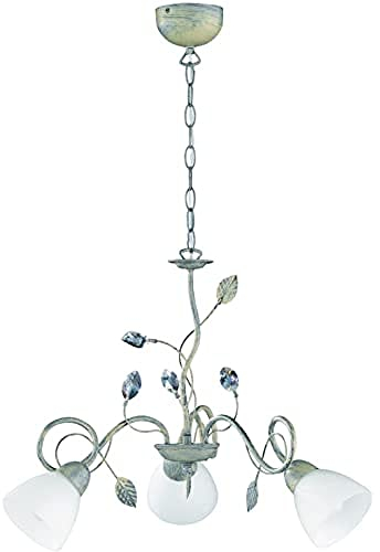 Trio Leuchten Kronleuchter 110700361 Traditio, Metall grau antik, Glas in weiß, exkl. 3 x E14