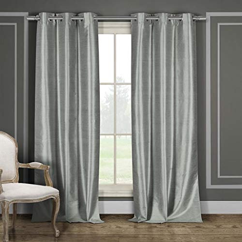 Duck River Textile Daenerys Solid Faux Silk Blackout Darkening Grommet Top Window Curtains Pair Drapes for Bedroom, Living Room-Set of 2 Panels, 38 X 84, Grey