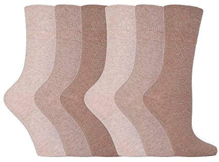 IOMI Footnurse - Ladies 6 pack loose non elastic diabetic socks with hand linked toe seams 4-8 uk, Beige, 4-8 UK