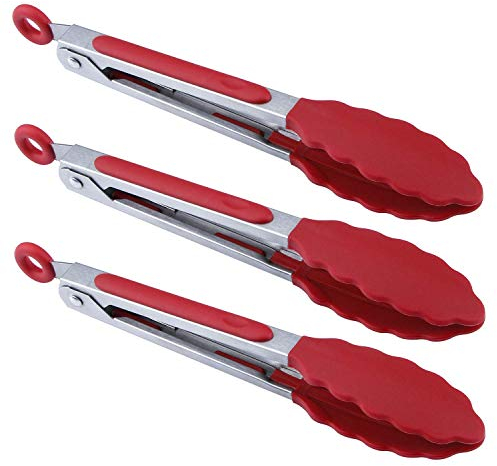 MSY BIGSUNNY Mini-Servierzange, Silikon Küchenzange, 17,8 cm, Rot, 3 Stück