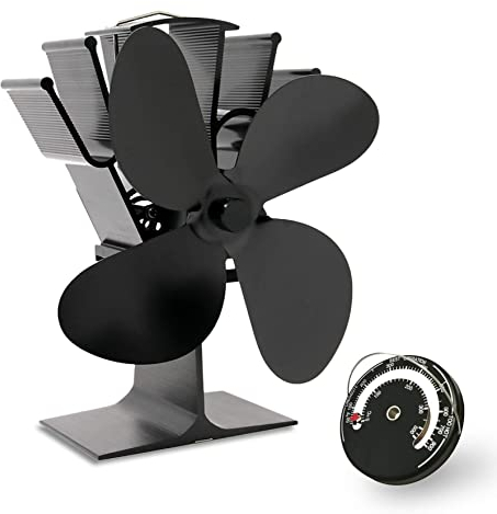 AcornSolution 4-Blatt-Heizlüfter wärmebetriebener Ofenventilator für Holz- / Holzbrenner/Kamin erhöht (Schwarz, 4-Blatt)