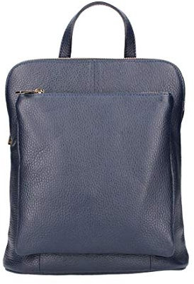OBC Made in Italy Damen echt Leder Rucksack Daypack Lederrucksack Tasche Schultertasche Ledertasche Handgepäck Nappaleder (Dunkelblau 25x30x11 cm)