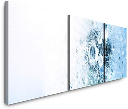 EAUZONE GmbH Pusteblume mit Tropfen 220 x 70cm - 3 Bilder je 70x70cm Bild XXL Panorama Deko Wandbilder auf Leinwand