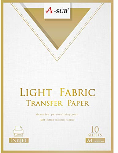 A-SUB Inkjet Transferpapier zum Aufbügeln für helles und weißes T-Shirt/Textilien, DIN A4, 10 Blatt. Für Tintenstrahldrucker