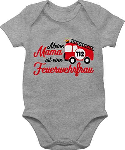Baby Body Junge Mädchen - Feuerwehr - Meine Mama ist eine Feuerwehrfrau - 3/6 Monate - Grau meliert - eltern baby+feuerwehr+strampler feuerwehrmann strampler outfit feuerwehrgeschenkartikel