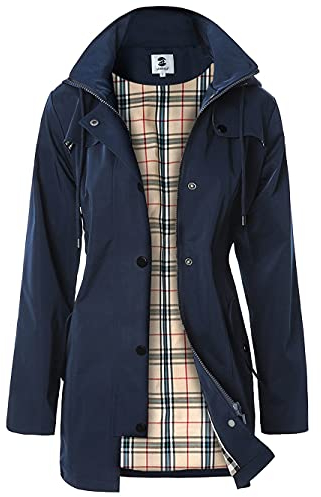 SaphiRose PONCHO Veste de Pluie Longue pour Femme Manteau à Capuche Coupe-Vent Imperméable d'Extérieur Navy XXL