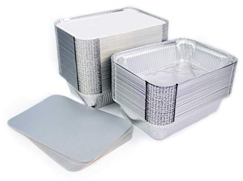 Miamex Lote de 100 bandejas de aluminio desechables con tapa para transportar alimentos, congelar, cocinar (1000 ml)