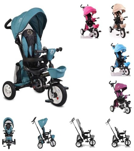 Byox Tricycle Flexy Lux 3 in 1 Dreirad, klappbar, Gummireifen, drehbarer Sitz türkis