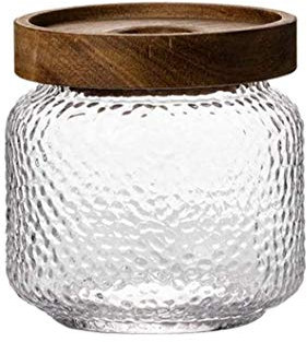 Glass Food Storage Jar 350ml/12oz Clear Frosted Glass Canister with Airtight Seal Acacia Wood Lids Kitchen Storage Container for Coffee Bean Tea Spice Bottle Sugar Cookies Nuts Snack Candy Jar