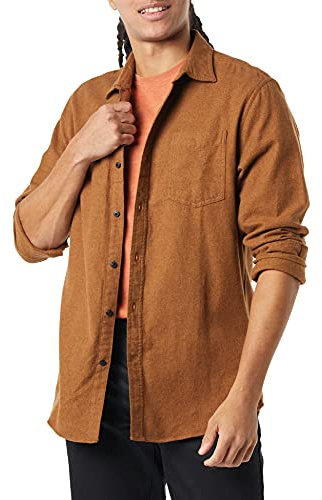 Amazon Essentials Chemise en flanelle à manches longues Homme, Brun Caramel, L