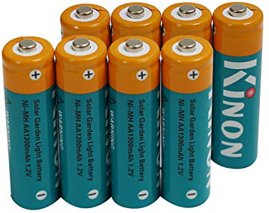 Kinon Double A Piles Rechargeables 1.2V NiMH AA 1300mAh (8 Pièces) pour Lumières Solaires Extérieures de Jardin Lumières de Chemin de Paysage Lumières de Porche et de Patio