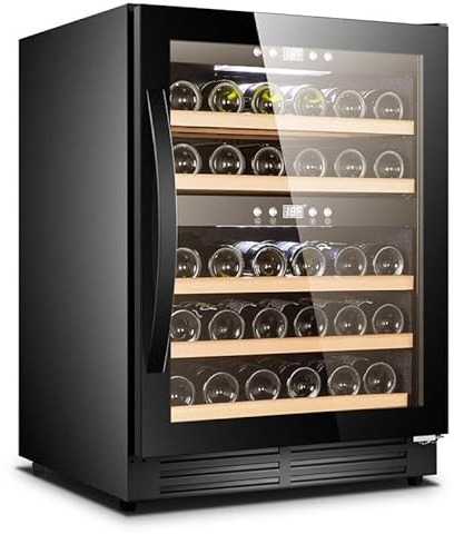CAVIN Scandinavian Collection 40 Fullglass Black - Weinkühlschrank, Unterbau, 40 Flaschen, 2 Temperaturzonen 5-20°C, Buchenholzregale auf Schienen mit Kugellagern, Glastür, UV-geschützt