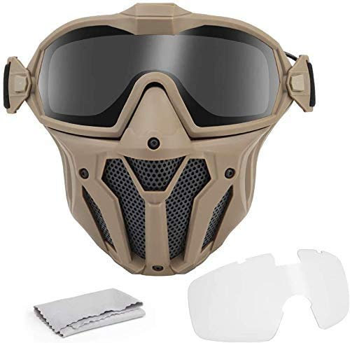 Lejie Máscara táctica Airsoft Paintball Gafas extraíbles con Sistema de Ventilador antivaho Protección Facial Completa Transpirable para Ciclismo y CS War-Game Combat