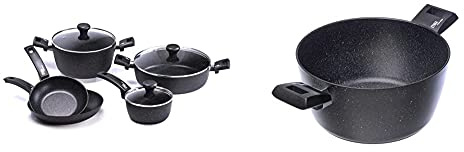 Moneta Etnea Batteria Professional Set Da 8 Pezzi, 2 Padelle Da 20 E 26 Cm, Pentolino 1 Manico 16 Cm, Pentola Grande 24 Cm 2 Manici, Tegame 28 Cm & Etnea Casseruola, 2 Manici, 20 Cm