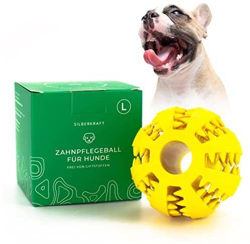 Silberkraft Hundeball mit Noppen zur Zahnpflege - Ø 7cm - Hundespielzeug aus robustem Naturkautschuk - für große Hunde - Kauspielzeug für Leckerli