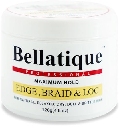BELLATIQUE Bellatique Professional Edge, Braid & Loc Maximum Hold Edge Control (110 g) für natürliches, entspanntes, trockenes, stumpfes und sprödes Haar, kein Abblättern, kein Bleichen, schnell