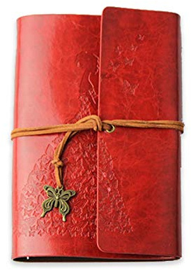 PORRASSO A6 Retro Notizbuch Leder Tagebuch Reisetagebuch Nachfüllbar Journal Klassisch Geprägt Skizzenbuch Geschenk für Männer Frauen Kinder Jungen Student 80 Blatt 18.5x12 CM Rot